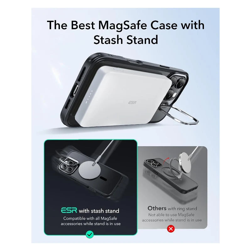 ESR Classic Hybrid Case with Stash Stand (HaloLock) - Apple iPhone 16 Pro Max / Frosted Black