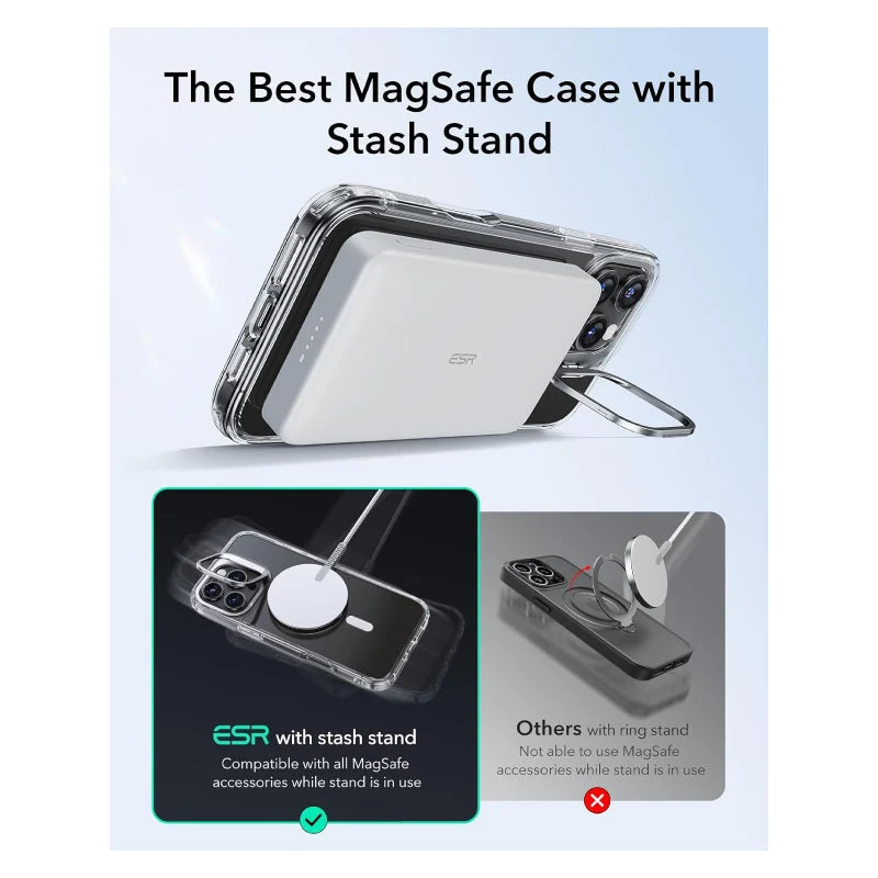 ESR Classic Hybrid Case with Stash Stand (HaloLock) - Apple iPhone 16 Pro Max / Clear