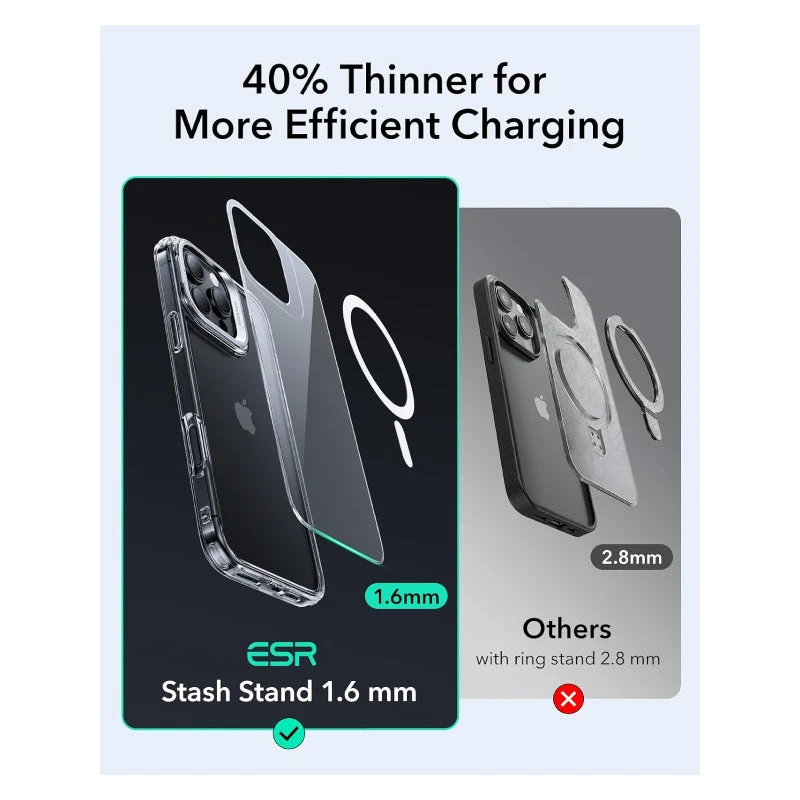 ESR Classic Hybrid Case with Stash Stand (HaloLock) - Apple iPhone 16 Pro Max / Clear