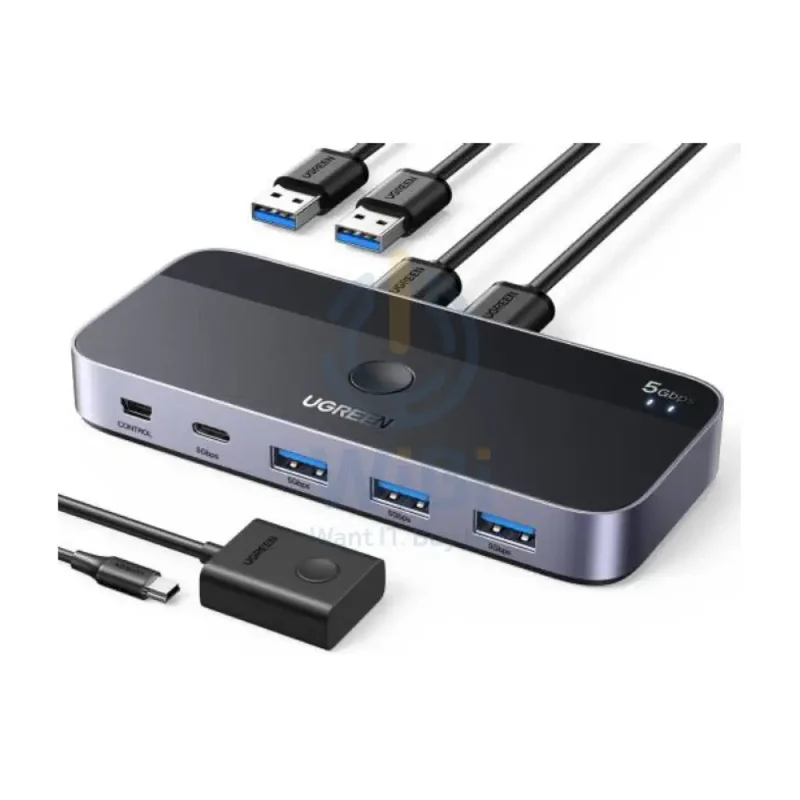 موزع تبديل ومشاركة يو جرين CM662 بمدخلين و4 مخارج مع ريموت - 5 جيجابت/ثانية / 3× USB-A / 1× USB-C / أسود