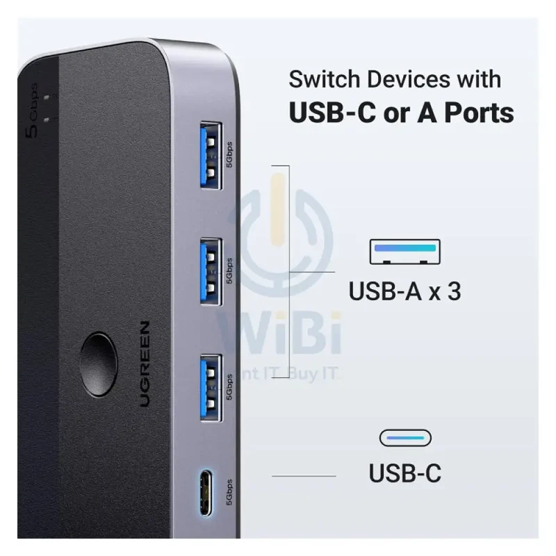 موزع تبديل ومشاركة يو جرين CM662 بمدخلين و4 مخارج مع ريموت - 5 جيجابت/ثانية / 3× USB-A / 1× USB-C / أسود
