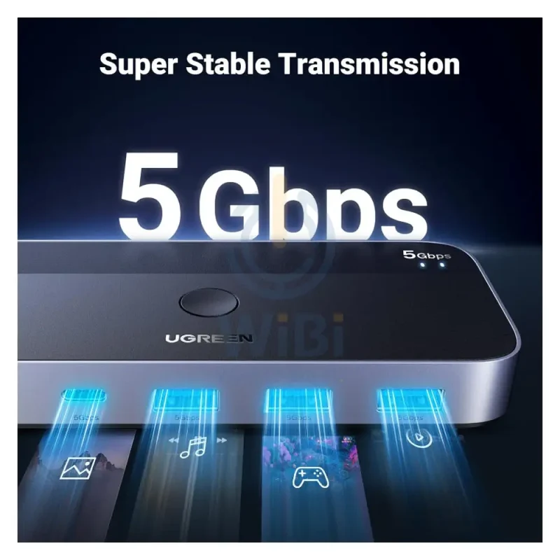 موزع تبديل ومشاركة يو جرين CM662 بمدخلين و4 مخارج مع ريموت - 5 جيجابت/ثانية / 3× USB-A / 1× USB-C / أسود
