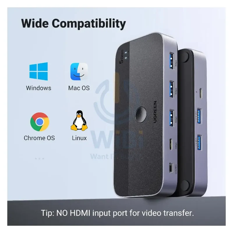 موزع تبديل ومشاركة يو جرين CM662 بمدخلين و4 مخارج مع ريموت - 5 جيجابت/ثانية / 3× USB-A / 1× USB-C / أسود