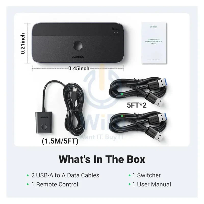 موزع تبديل ومشاركة يو جرين CM662 بمدخلين و4 مخارج مع ريموت - 5 جيجابت/ثانية / 3× USB-A / 1× USB-C / أسود
