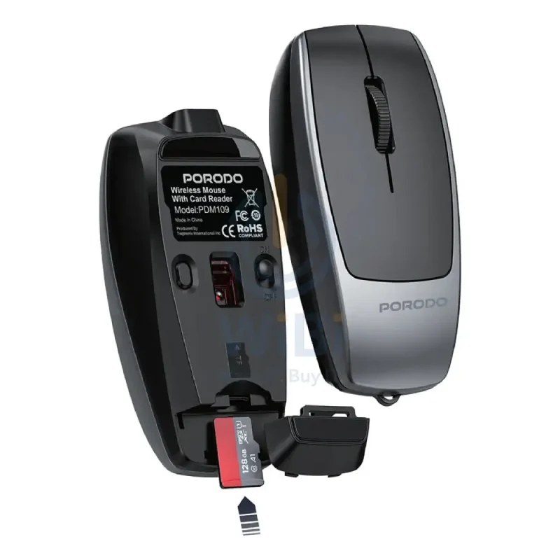 Porodo PDM109 Wireless Mouse with Card Reader - 1600dpi / Bluetooth / 120mAh / Black