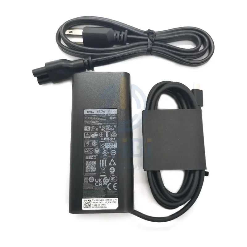Dell 02WDR5 AC Adapter with Power Cord Cable - 65W / USB-C / Black