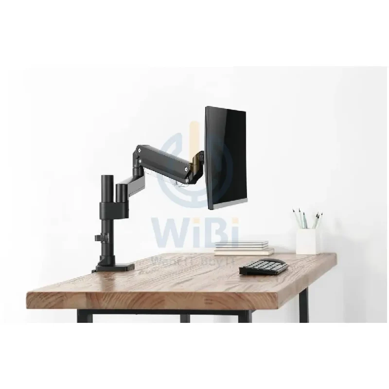 GameOn GO-2083 Pole-Mounted Aluminum Heavy-Duty Spring-Assisted Single Monitor Arm - Black