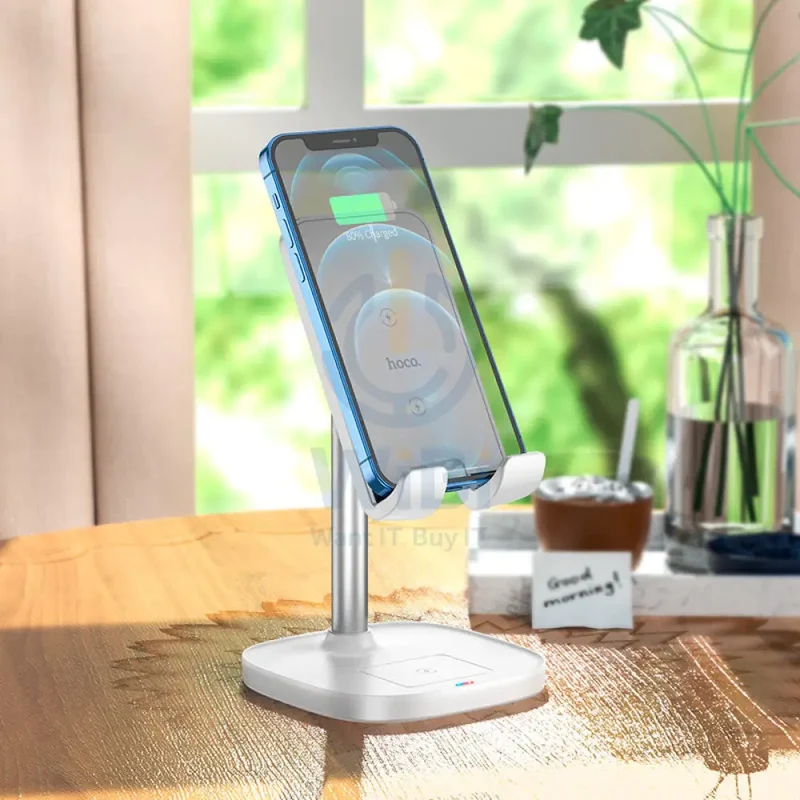 HOCO CW37 2-in-1 Tabletop Wireless Charging Holder - 15W / White