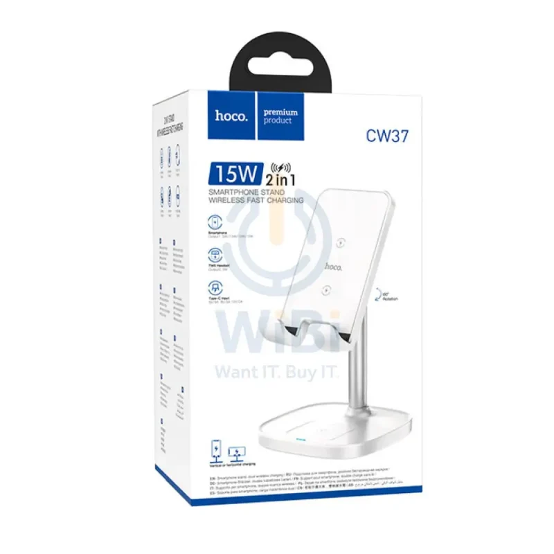 HOCO CW37 2-in-1 Tabletop Wireless Charging Holder - 15W / White