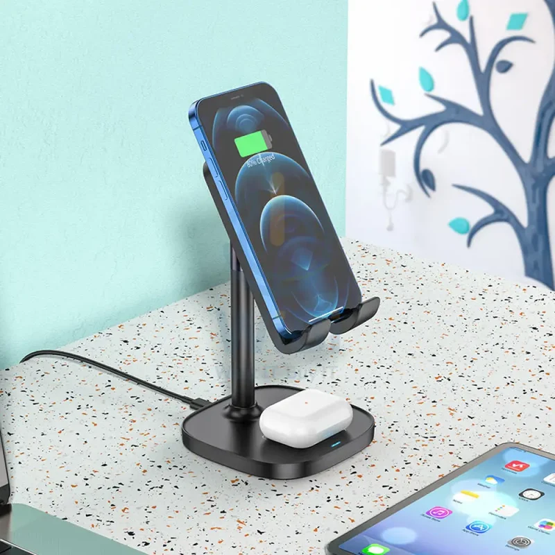 HOCO CW37 2-in-1 Tabletop Wireless Charging Holder - 15W / Black