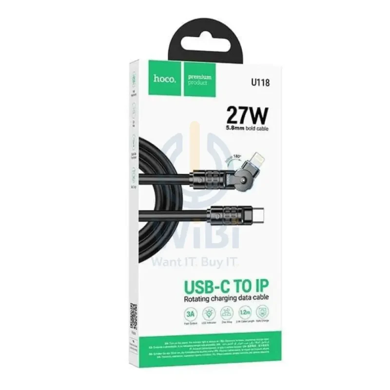 Hoco U118 Fast Charging Data Cable - Type-C / Lightning / 27W / 1.2 Meter / Black