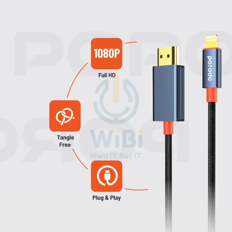 كابل منسوج بورودو - 2 متر / لايتنينج / HDMI / أسود