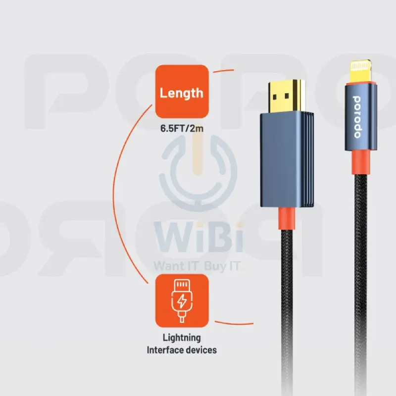 كابل منسوج بورودو - 2 متر / لايتنينج / HDMI / أسود