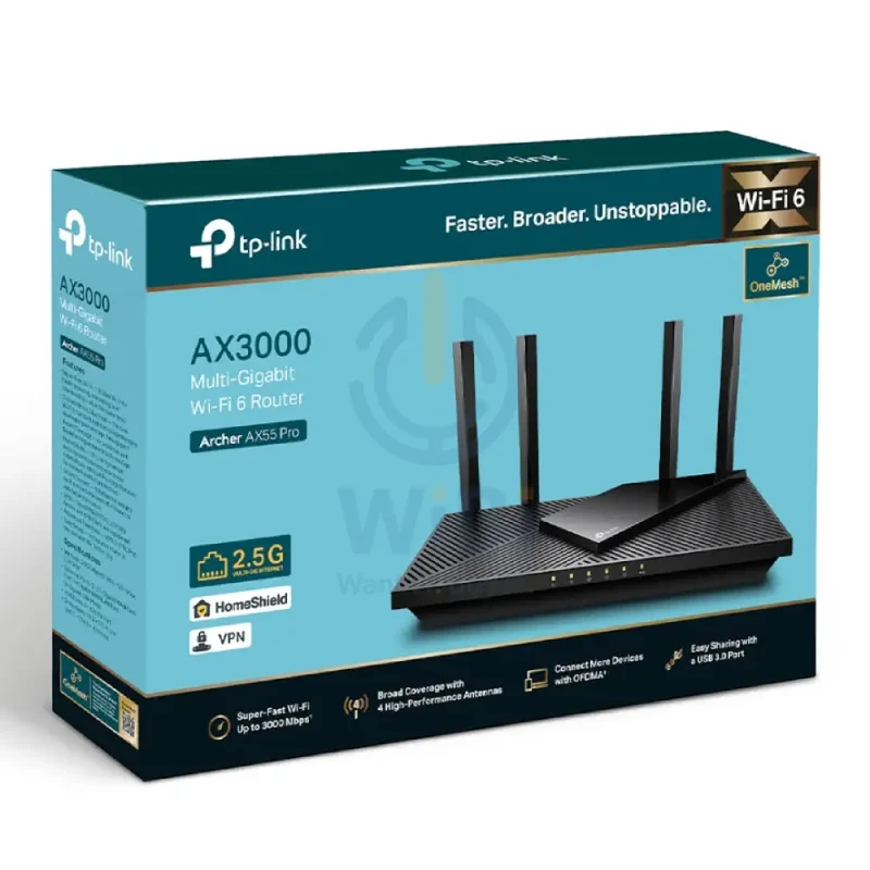 TP-Link (Archer AX55 Pro) AX3000 Dual Band Multi-Gigabit Wi-Fi 6 Router - 2.5 GHz(574 Mbps) / USB 3.0 / Gigabit WAN / Gigabit LAN