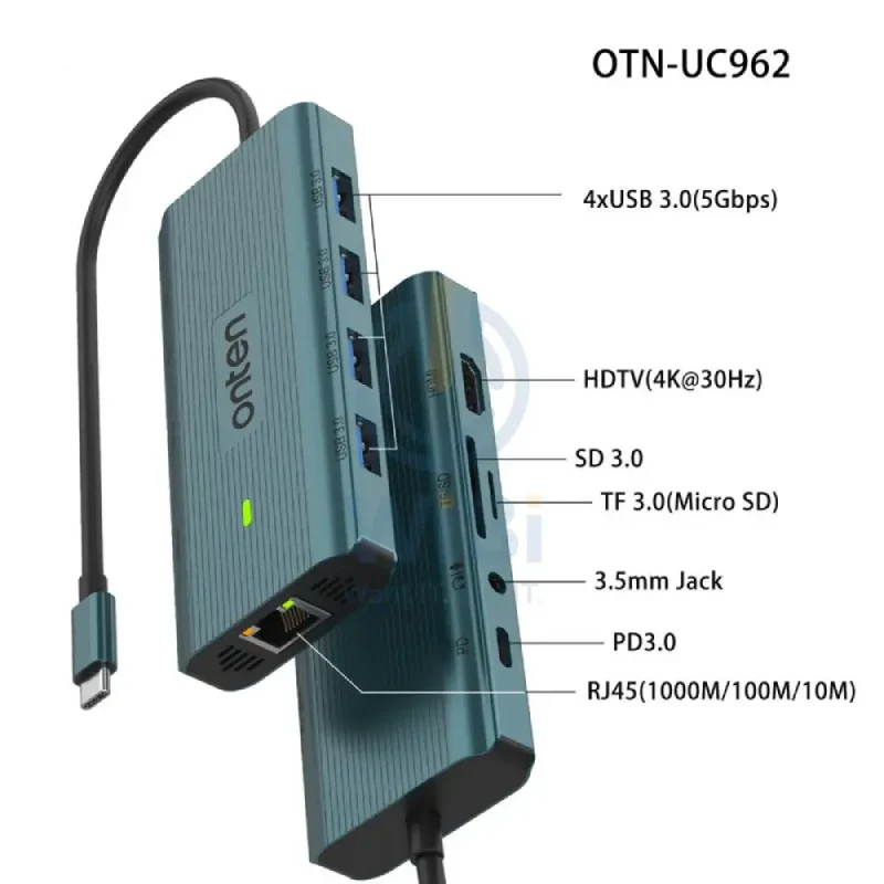 Onten UC962 10-in-1 USB-C Multi-Function Docking Station - Green