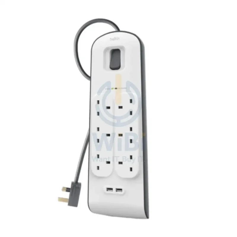 Belkin 6 Way Surge Protection Strip - 18W / 2 Meter / USB-A / USB-C / White