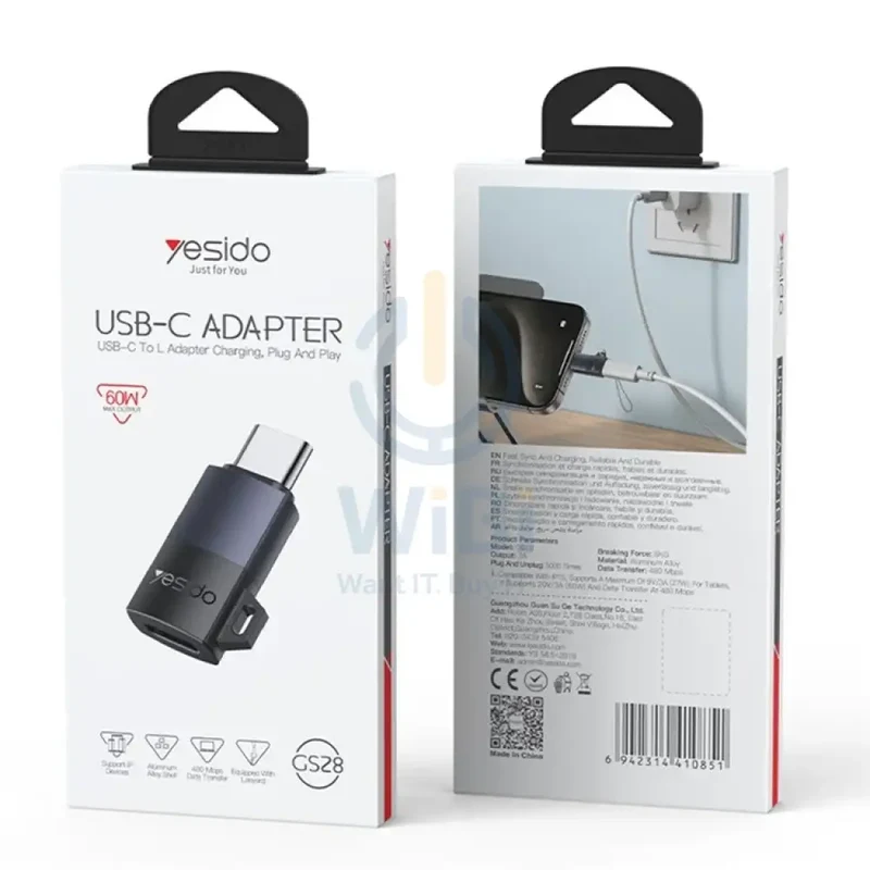 Yesido GS28 Lightning Charging Adapter - 60W / USB-C / Black