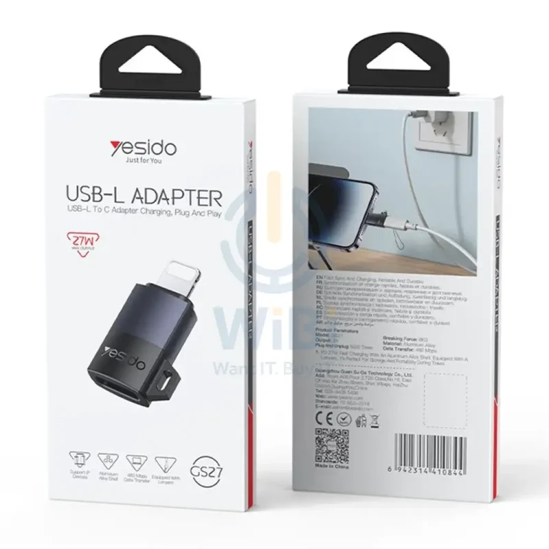 Yesido GS27 USB-C Charging Adapter - Lightning / Black