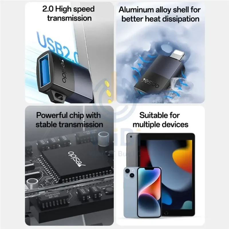 Yesido GS32 USB OTG Adapter - Up to 480Mbps / Lightning / Black