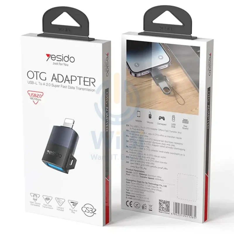 Yesido GS32 USB OTG Adapter - Up to 480Mbps / Lightning / Black