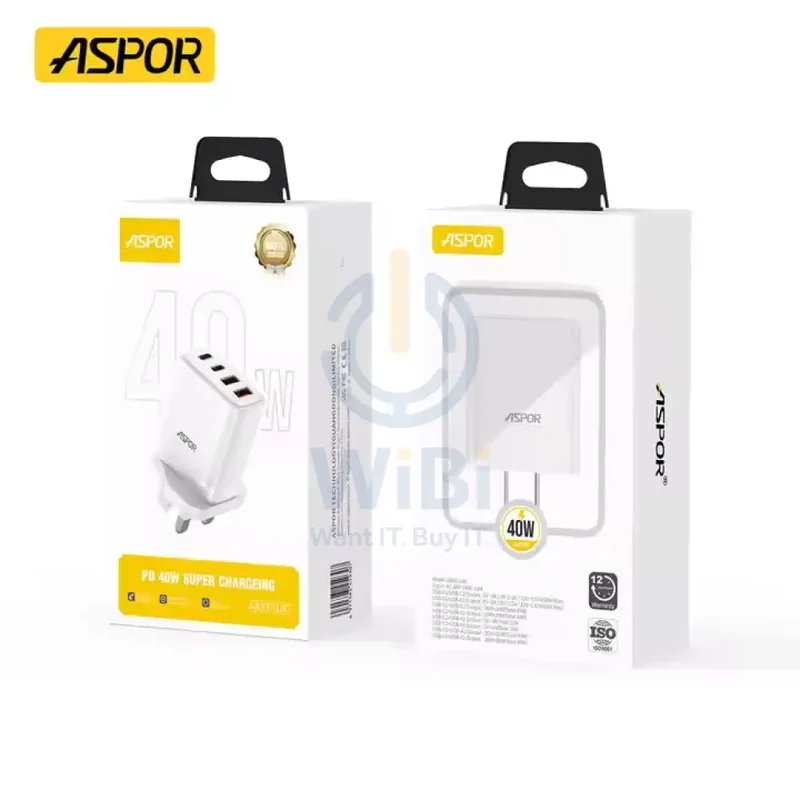 Aspor A833 40W PD Super Power Fast Charger - 40W / White