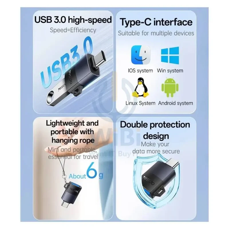 Yesido GS31 USB OTG Adapter - 18W / Type-C / Black