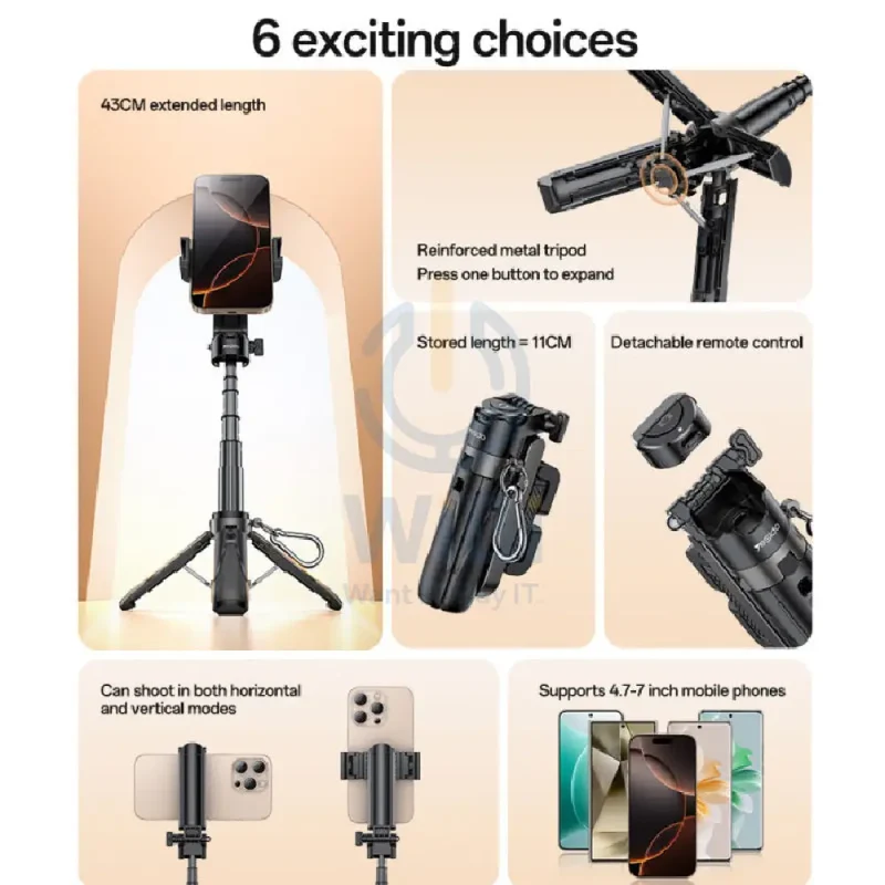 Yesido SF29 Tripod Mini Selfie Stick - 4.7"- 7" / Black