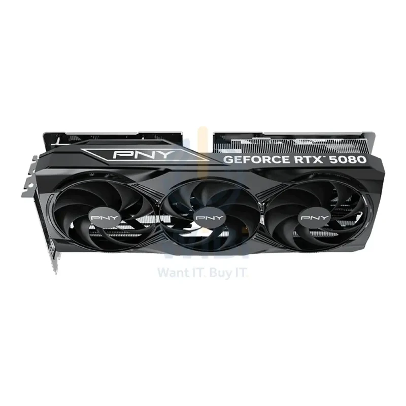 PNY NVIDIA GeForce RTX 5080 OC Triple Fan Graphics Card - 16GB / GDDR7 / 256-bit / PCIe 5.0 / DisplayPort 2.1 / HDMI 2.1 / One Year Warranty