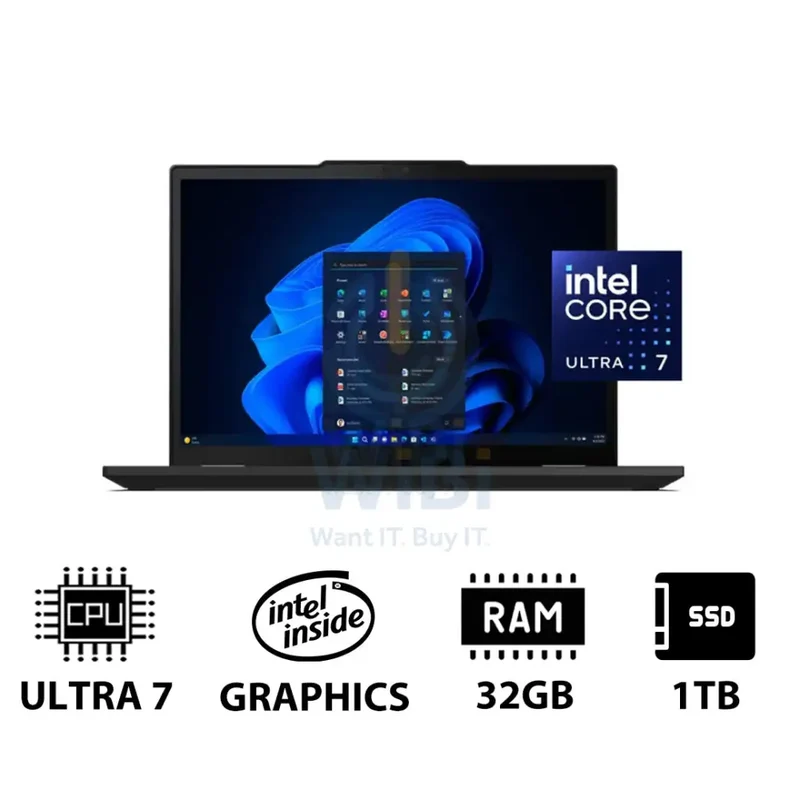 Lenovo ThinkPad T14 Gen 5 - 14.0" WUXGA / Ultra 7 155U / 32GB / 1TB (NVMe M.2 SSD) / WWAN / Win 11 Pro / Arabic/English / 3YW / Black - Laptop