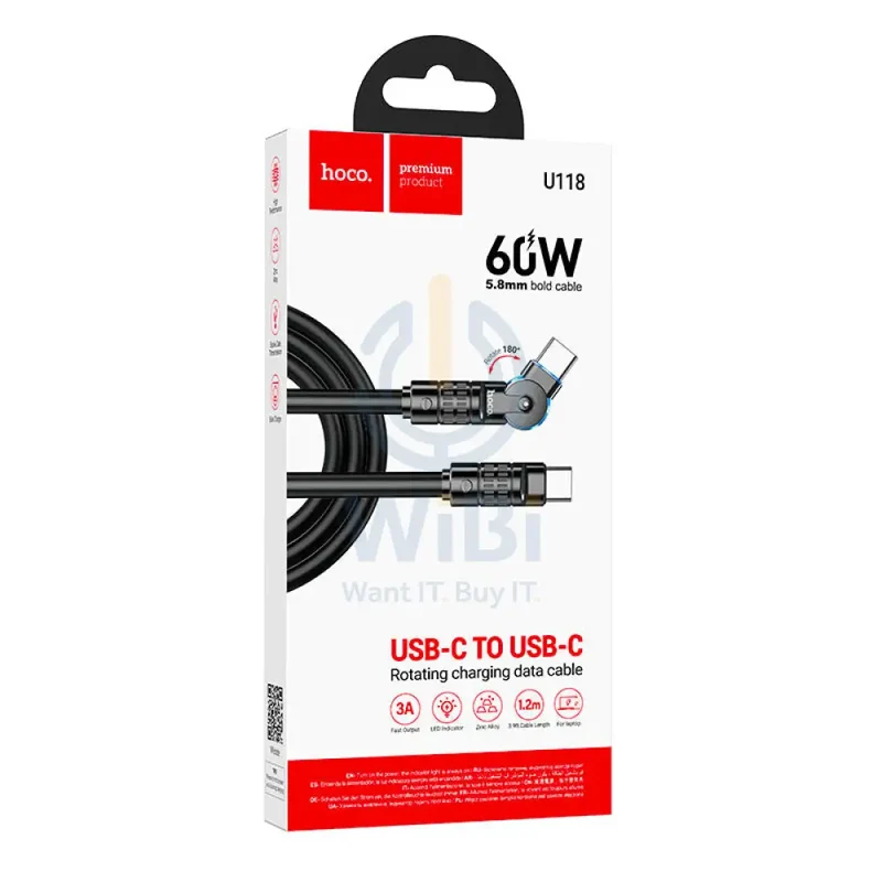 Hoco U118 Triumph Charging Data Cable - Type-C / 60W / 1.2 Meter / Black