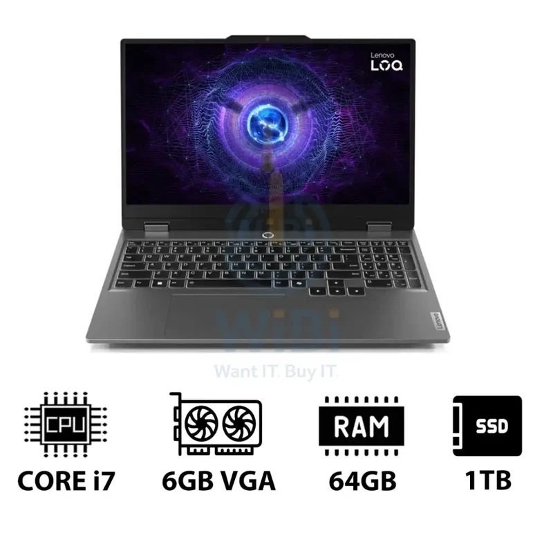 Lenovo LOQ Gen 9 AI PC - 15.6" FHD / i7 / 64GB / 1TB (NVMe M.2 SSD) / RTX 4050 6GB VGA / DOS (Without OS) / 1YW / Arabic/English / Luna Grey - Laptop