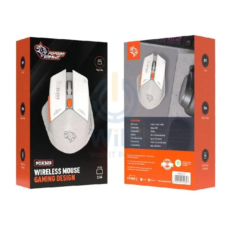 Porodo Gaming Wireless Mouse - 2.4GHz / 1600 Dpi / Bluetooth - Grey