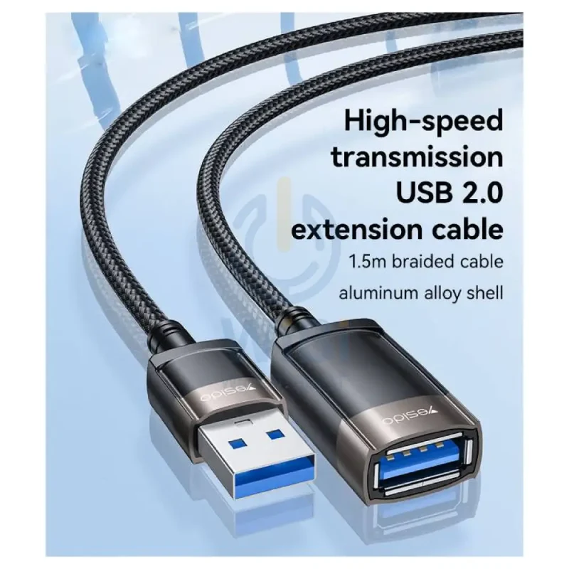 Yesido GS26 Aluminum Alloy USB Extension Cable - 1.5 Meter / USB - Black