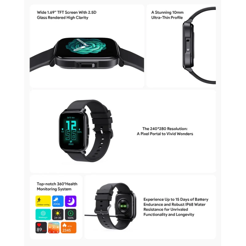 AUKEY SW-1S Smart Watch - 1.69" / Bluetooth / Jet Black