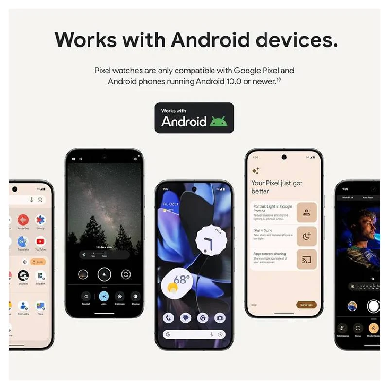 ساعة جوجل بيكسل 3، شاشة AMOLED LTPO / سعة 32 جيجابايت / حجم 45 مم / بلوتوث / واي فاي / هازل