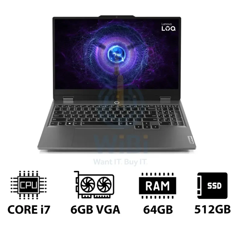 Lenovo LOQ Gen 9 AI PC - 15.6" FHD / i7 / 64GB / 512GB (NVMe M.2 SSD) / RTX 4050 6GB VGA / DOS (Without OS) / 1YW / Arabic/English / Luna Grey - Laptop