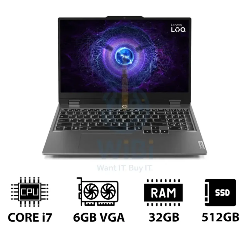 Lenovo LOQ Gen 9 AI PC - 15.6" FHD / i7 / 32GB / 512GB (NVMe M.2 SSD) / RTX 4050 6GB VGA / DOS (Without OS) / 1YW / Arabic/English / Luna Grey - Laptop