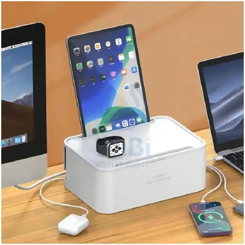 صندوق مشترك طاقة لدنيو SN5310W بإدارة لاسلكية، بقدرة 2500 واط، خمسة مخارج، باللون الأبيض
