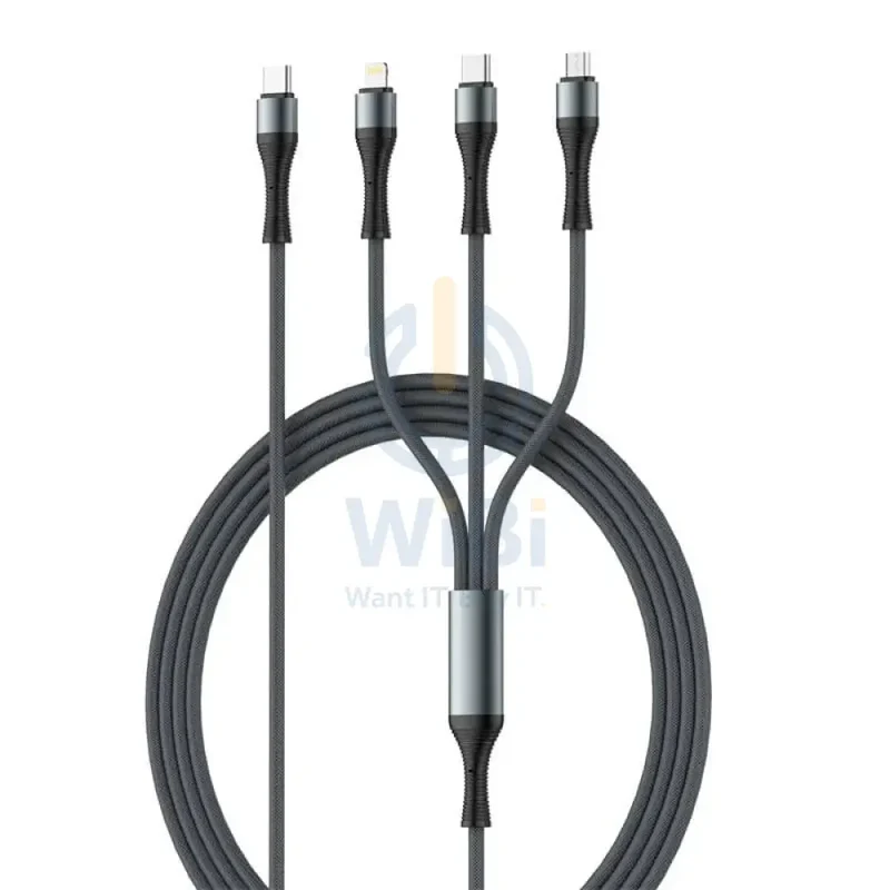LDNIO LC94C 3-in-1 Fast Charging data Cable - 100W / 1.2 Meter / Type-C / Lightning / Micro USB / Grey