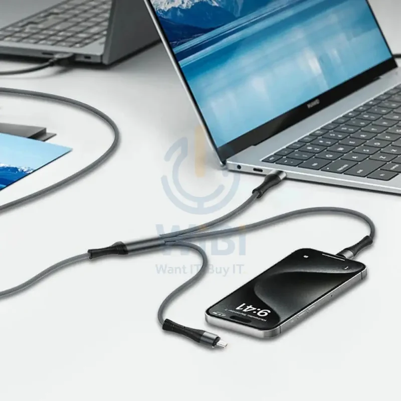 LDNIO LC94C 3-in-1 Fast Charging data Cable - 100W / 1.2 Meter / Type-C / Lightning / Micro USB / Grey