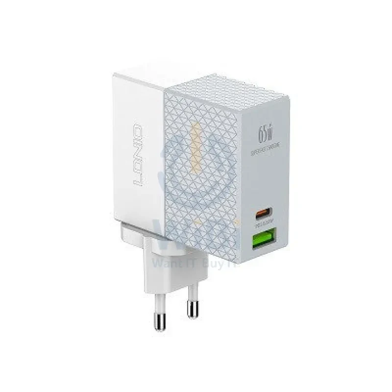 شاحن حائط سريع إل دي نيو A2620C - 65 واط / USB-A / تايب سي / أبيض