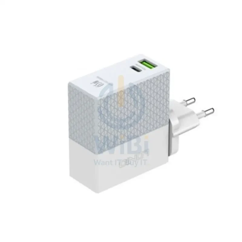 شاحن حائط سريع إل دي نيو A2620C - 65 واط / USB-A / تايب سي / أبيض