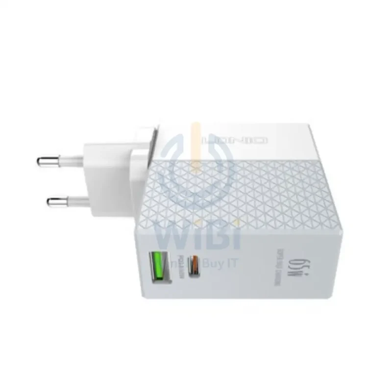 شاحن حائط سريع إل دي نيو A2620C - 65 واط / USB-A / تايب سي / أبيض