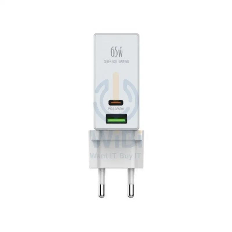 شاحن حائط سريع إل دي نيو A2620C - 65 واط / USB-A / تايب سي / أبيض