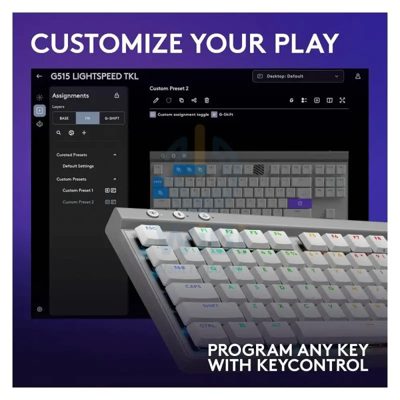لوحة مفاتيح ألعاب ميكانيكية لوجيتك G515 لايت سبيد TKL - لاسلكية / RGB / سويتش ملموس / أبيض