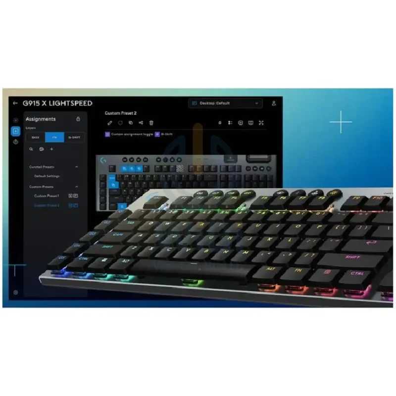 لوحة مفاتيح ألعاب ميكانيكية لوجيتك G915 X لايت سبيد، لاسلكية، RGB، لمسية، باللون الأسود