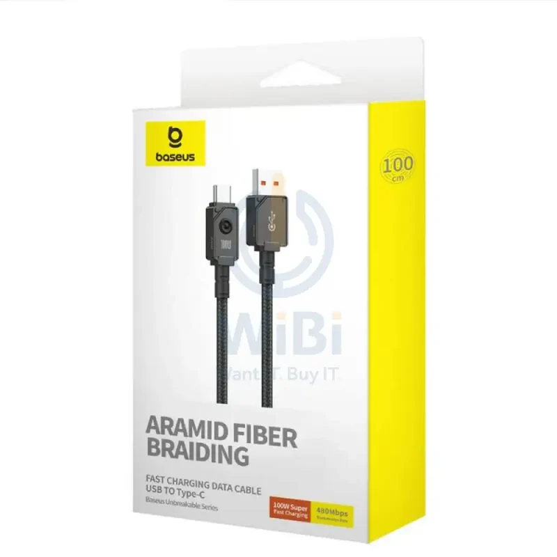 Baseus Unbreakable Series Fast Charging Data Cable - USB-A / USB-C / 1 Meter / 100W / Cluster Black