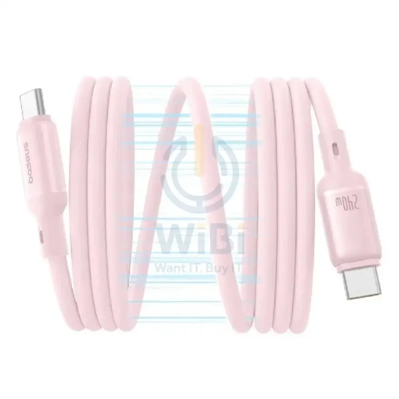 كابل بيانات وشحن سريع بيسوس بيكو جو من السيليكون السائل المغناطيسي، USB-C، بطول 1 متر، 240 واط، وردي بيبي
