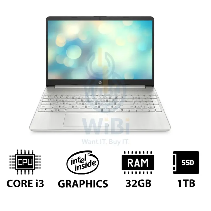 HP 15S-FQ5210NE - 15.6" FHD / i3 / 32GB / 1TB (NVMe M.2 SSD) / DOS (Without OS) / 1YW / Natural silver - Laptop
