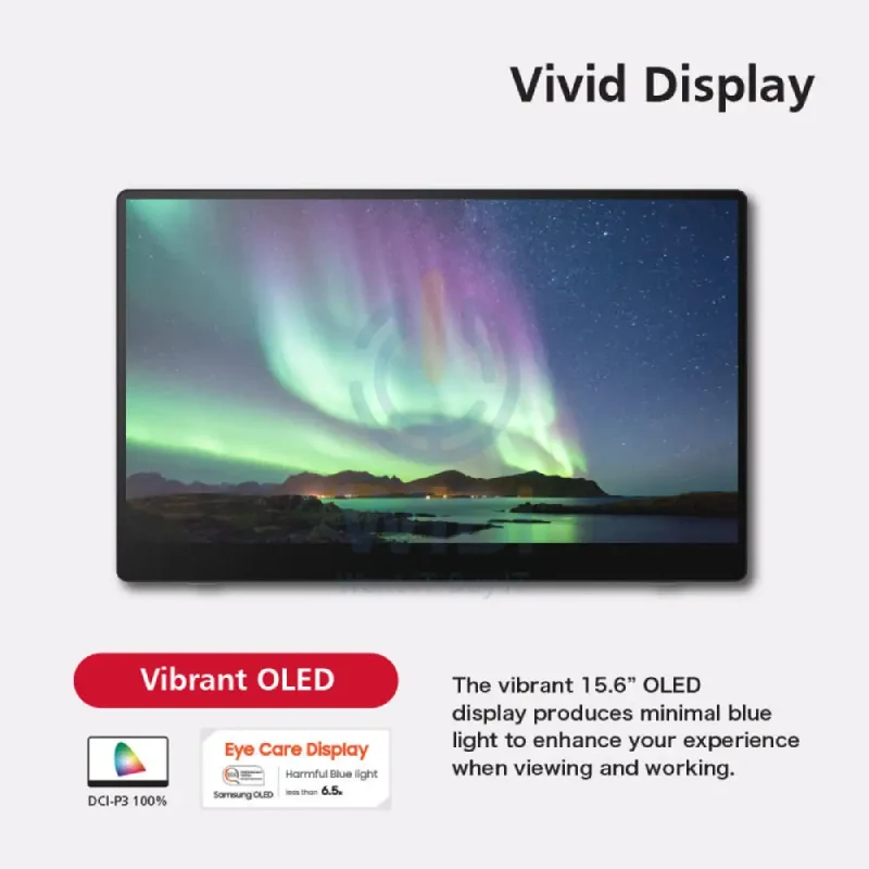شاشة ريكو 150BW محمولة لاسلكية، مقاس 15.6 بوصة، OLED متعددة اللمس، زمن استجابة 1 مللي ثانية، تردد تحديث 60 هرتز، يو إس بي-C